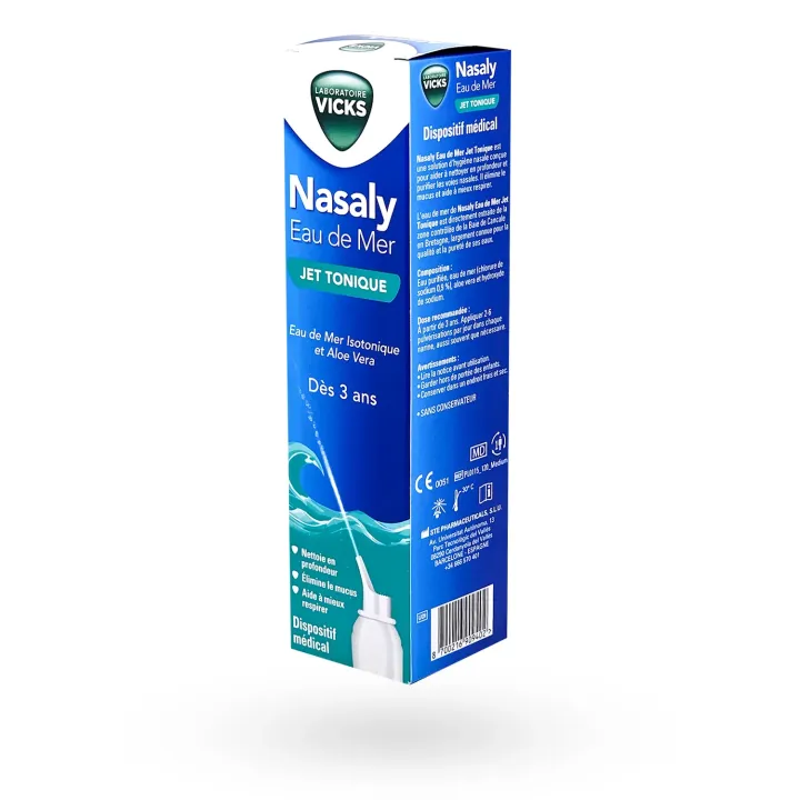 Vicks Nasaly Eau de mer Jet tonique 120 ml – Spray nasal nez bouché dès 3 ans | Pharmacie en ligne
