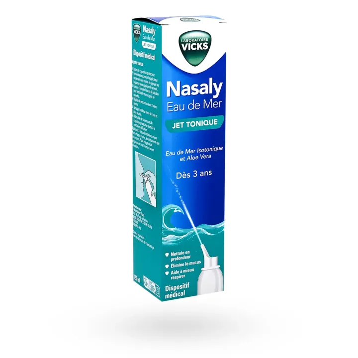 Vicks Nasaly Eau de mer Jet tonique 120 ml – Spray nasal nez bouché dès 3 ans | Pharmacie en ligne