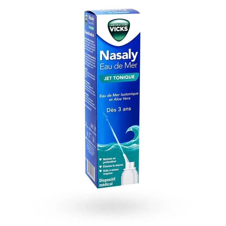 Vicks Nasaly Eau de mer Jet tonique 120 ml – Spray nasal nez bouché dès 3 ans | Pharmacie en ligne