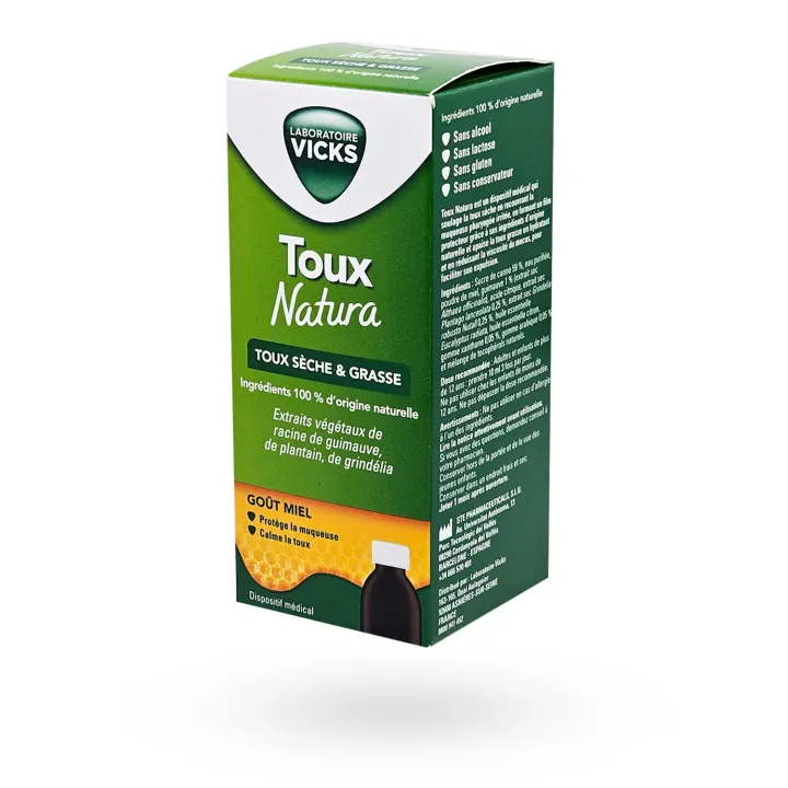 Vicks Toux Natura sirop toux sèche & grasse goût miel 140 ml – Soulagement naturel dès 12 ans | Pharmacie en ligne