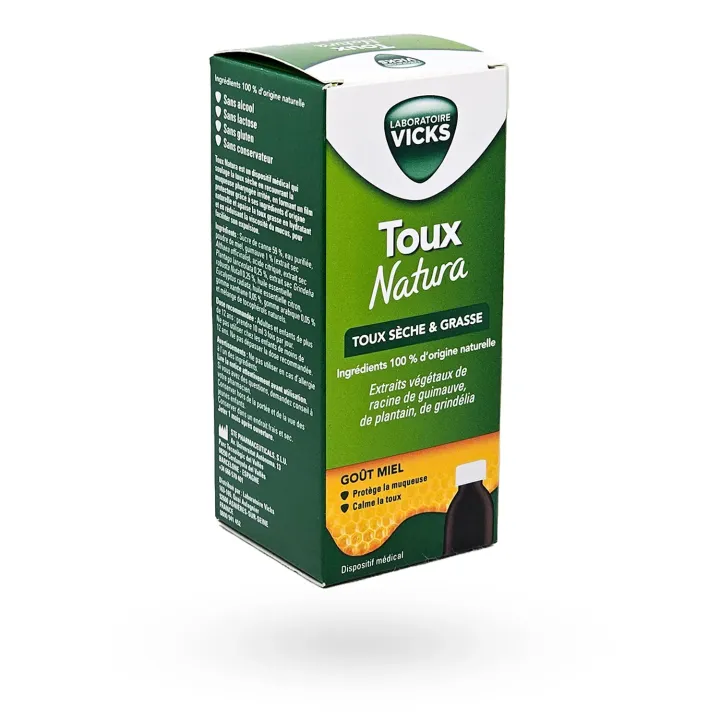 Vicks Toux Natura sirop toux sèche & grasse goût miel 140 ml – Soulagement naturel dès 12 ans | Pharmacie en ligne