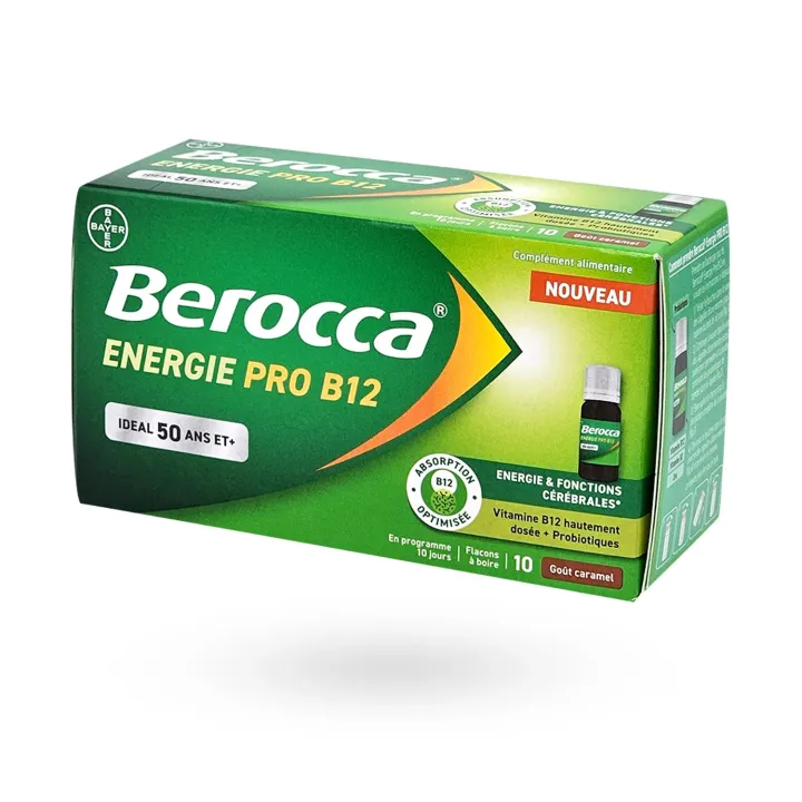 Berocca PRO B12 goût caramel – 10 flacons à boire | Complément fatigue intense adulte – Pharmacie en ligne