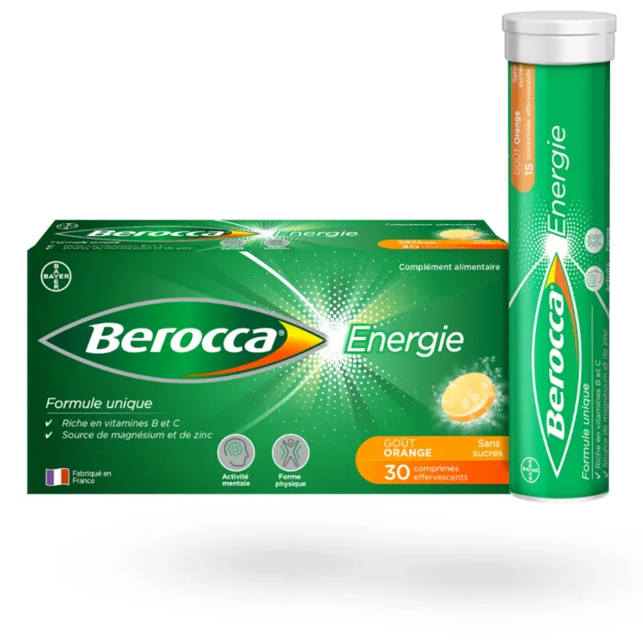 Berocca Énergie goût orange sans sucre – Comprimés effervescents énergie & concentration | Pharmacie en ligne
