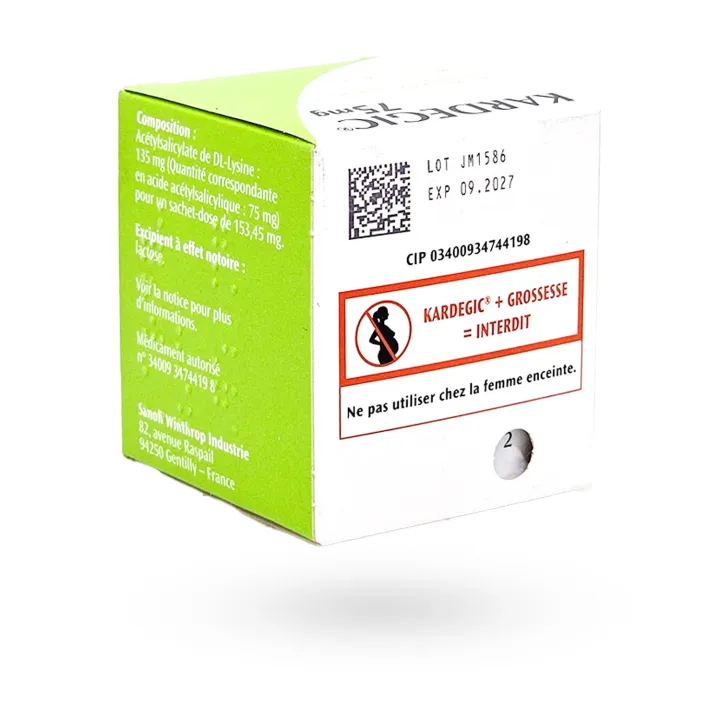 Kardegic 75 mg 30 sachets affections du cœur | Pharmacie en ligne