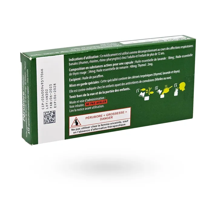 Pérubore Inhalation – Capsules pour inhalation par vapeur rhume et nez bouché | Pharmacie en ligne