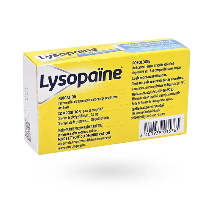 Lysopaïne menthe sans sucre maux de gorge et aphtes | Pharmacie en ligne