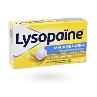 Lysopaïne citron gingembre sans sucre maux de gorge & aphtes 36 comprimés
