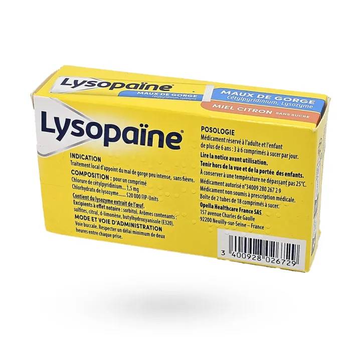 Lysopaïne Miel Citron Sans Sucre mal de gorge | Pharmacie en ligne