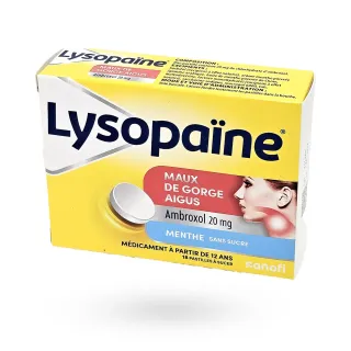 Lysopaïne ambroxol maux de gorge 18 pastilles menthe sans sucre