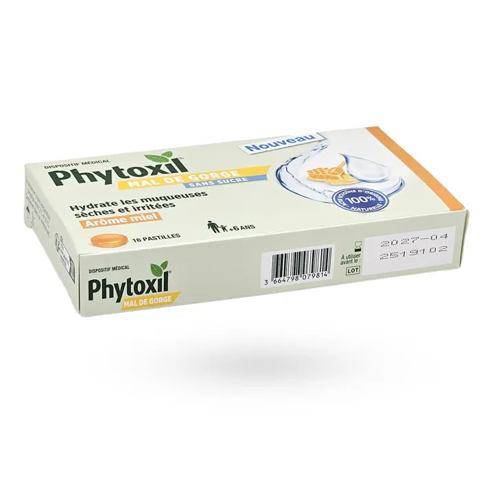 Phytoxil Mal de gorge miel sans sucre 16 pastilles | Soulagement gorge irritée – Pharmacie en ligne