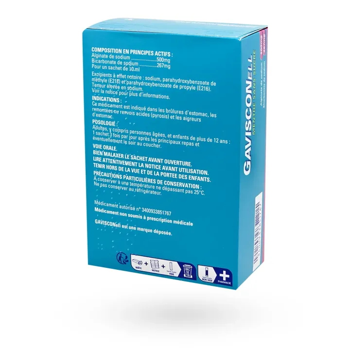 Gavisconell menthe sans sucre boite de 24 sachets-dose | Pharmacie en ligne