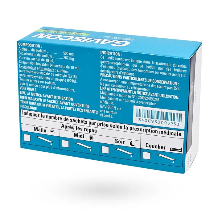 Gaviscon suspension buvable menthe sans sucre 24 sachets | Pharmacie en ligne