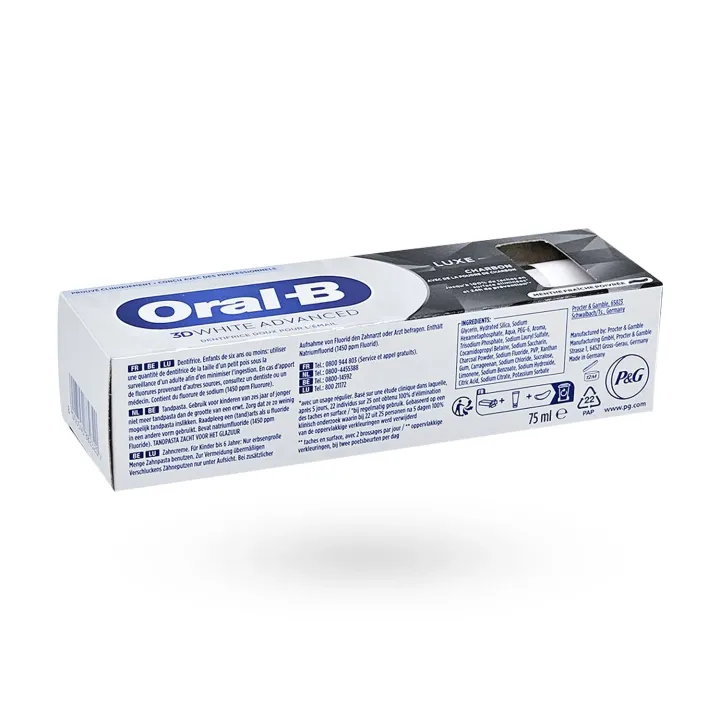 Oral-B 3D White Advanced Luxe Charbon 75 ml – Dentifrice anti-taches au charbon | Pharmacie en ligne