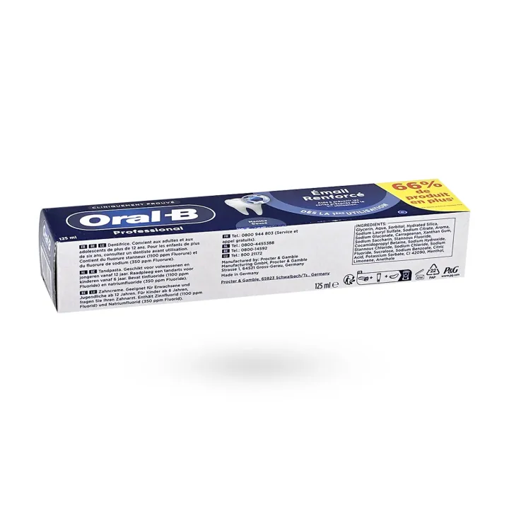Oral-B Professional Émail Renforcé – Dentifrice fluoré menthe douce 125 ml | Pharmacie en ligne