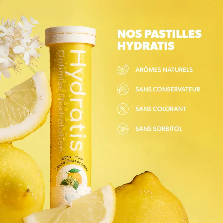 Hydratis citron fleurs de sureau 20 pastilles effervescentes | Pharmacie en ligne