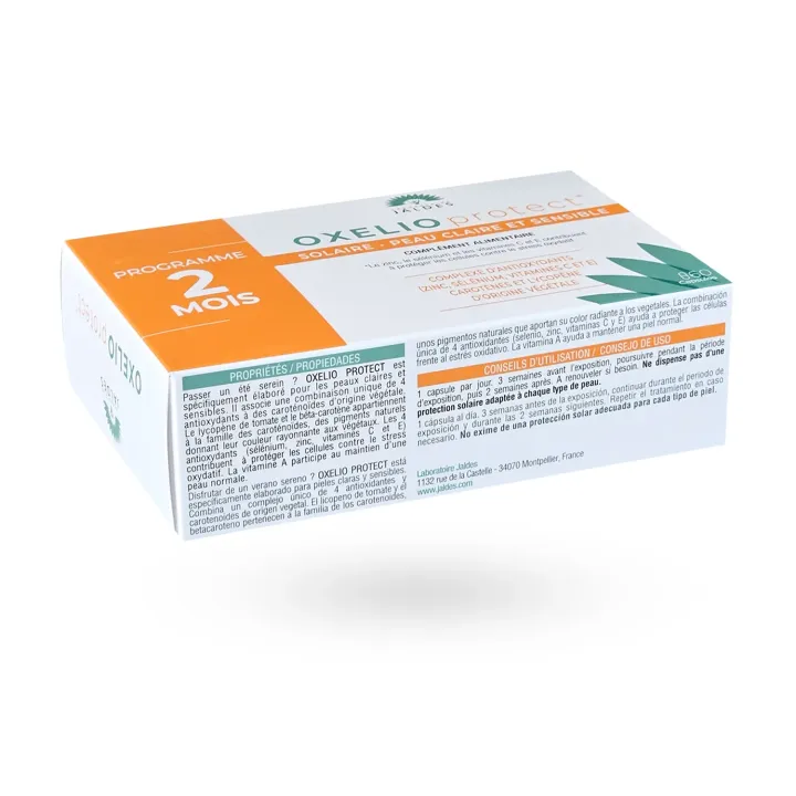 Oxelio Protect Solaire 60 Capsules | Préparation Soleil Peaux Claires et Sensibles | Pharmacie en Ligne