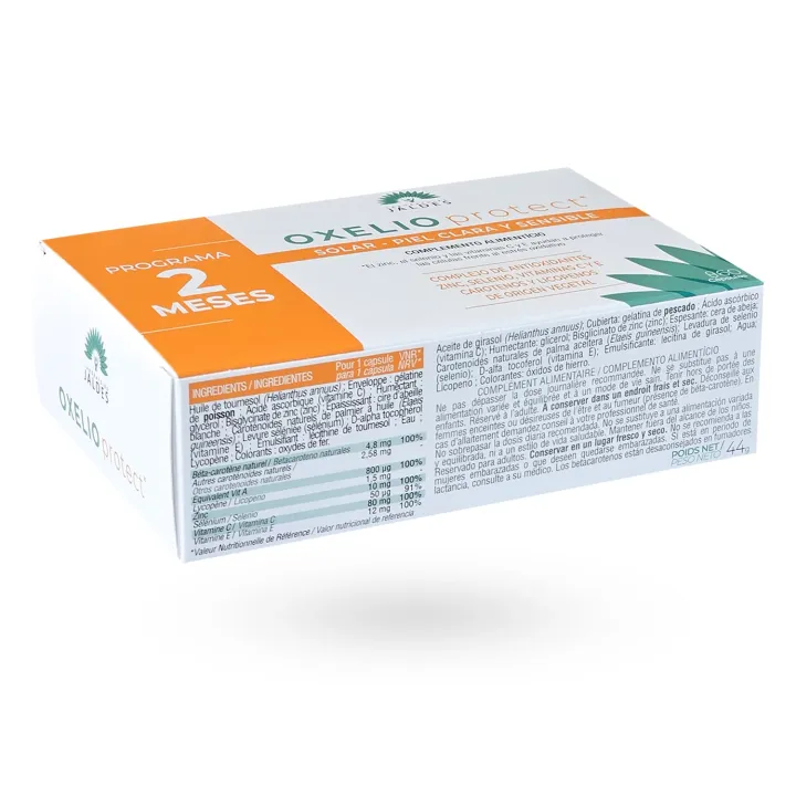 Oxelio Protect Solaire 60 Capsules | Préparation Soleil Peaux Claires et Sensibles | Pharmacie en Ligne