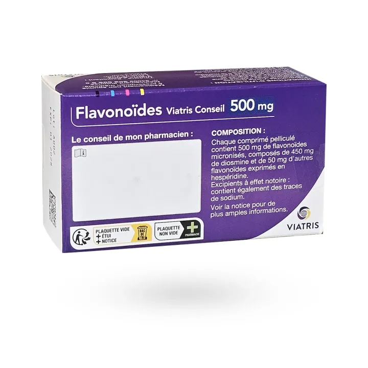 Fraction Flavonoïque Purifiée 500 mg Viatris – Insuffisance veineuse & Hémorroïdes | Pharmacie en ligne