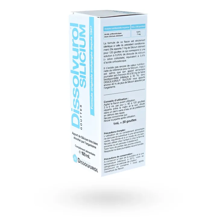 Dissolvurol Silicium gouttes 100 ml – Silicium organique liquide haute biodisponibilité | Pharmacie en ligne