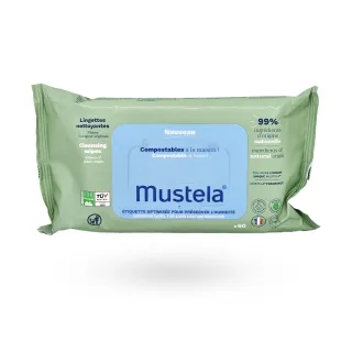 Lingettes nettoyantes compostables Mustela fibres d'origine végétale