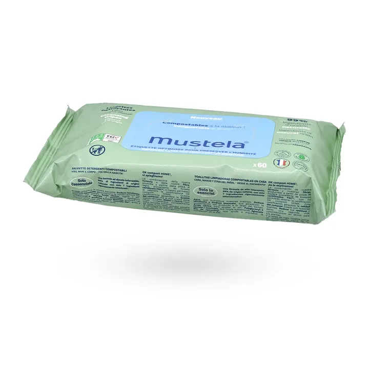 Mustela Lingettes Nettoyantes Compostables x60 – Fibres Végétales | Pharmacie en ligne