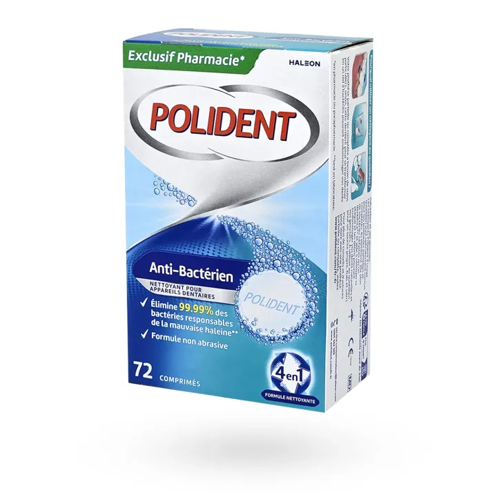 Polident Anti-Bactérien 72 Comprimés – Nettoyant Appareil Dentaire | Pharmacie en Ligne