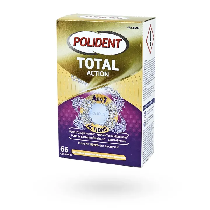 Polident Total Action 66 Comprimés – Nettoyant Prothèse Dentaire 4 en 1 | Pharmacie en Ligne