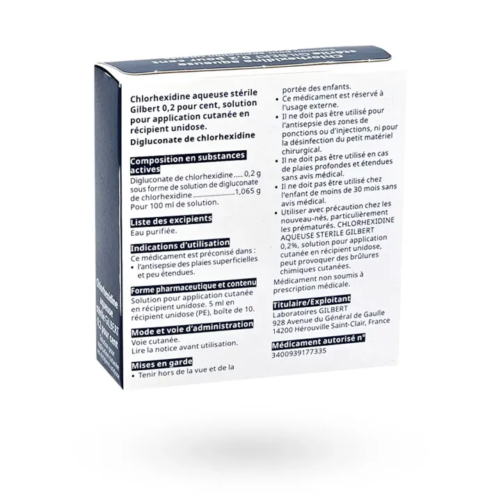 Chlorhexidine Gilbert Antiseptique 0,2 % Plaies Superficielles | Unidoses 10 x 5 ml Pharmacie en Ligne