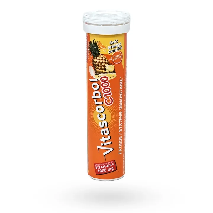 Vitascorbol C 1000 Orange Ananas Sans Sucres 15 Comprimés Effervescents | Vitamine C Fatigue Pharmacie en Ligne