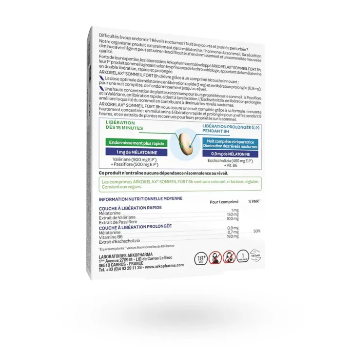 Arkorelax sommeil fort 8h libération prolongée 15 comprimés | Pharmacie en ligne