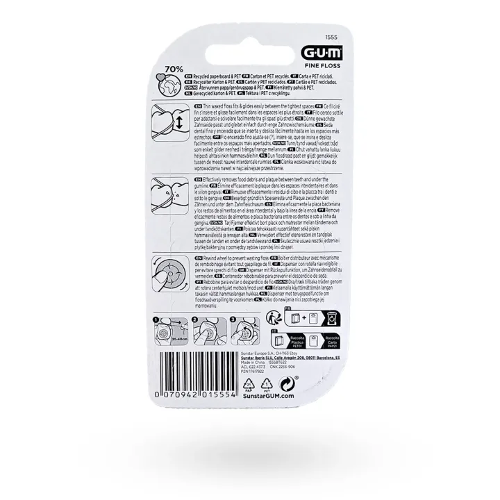 Fil dentaire GUM Fine Floss 1555 extra-fin ciré – Hygiène interdentaire | Pharmacie en ligne