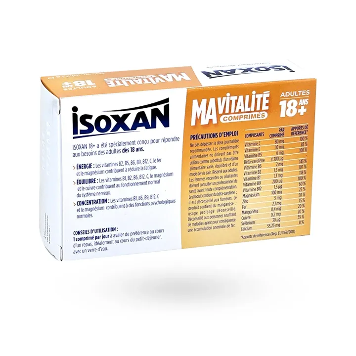 Isoxan Ma Vitalité 18 ans+ 30 comprimés | Complément énergie et concentration | Pharmacie en ligne