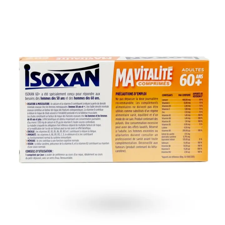 Isoxan Ma Vitalité 60 ans+ 30 comprimés | Complément multivitamines senior | Pharmacie en ligne