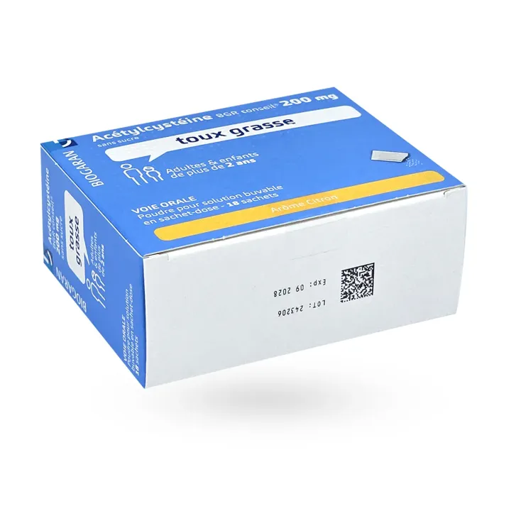 Acétylcystéine 200 mg Biogaran Conseil 18 sachets sans sucre | Toux grasse et bronchite | Pharmacie en ligne