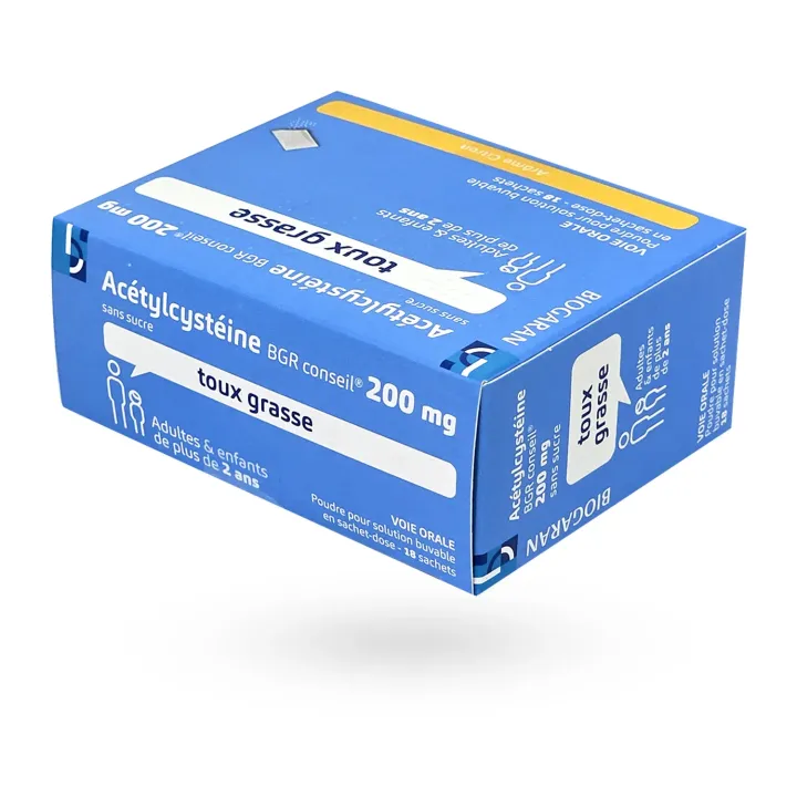 Acétylcystéine 200 mg Biogaran Conseil 18 sachets sans sucre | Toux grasse et bronchite | Pharmacie en ligne