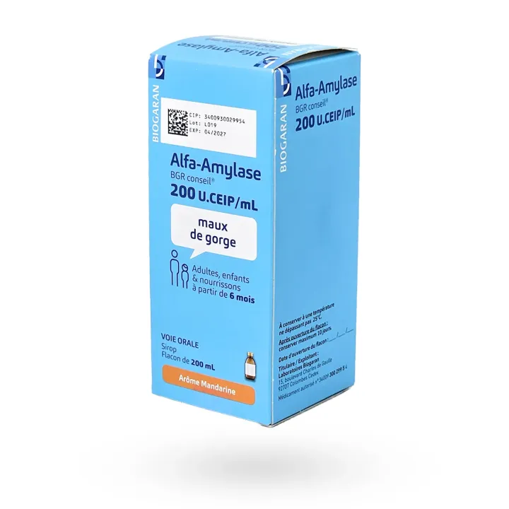 Alfa-Amylase Biogaran sirop 200 U.CEIP/ml - Maux de gorge dès 6 mois | Pharmacie en ligne