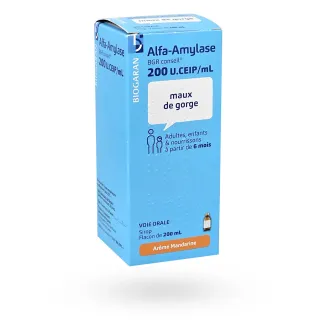 Alfa-Amylase sirop maux de gorge 200 U.CEIP/ml Biogaran 200 ml