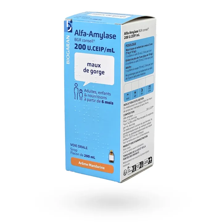 Alfa-Amylase Biogaran sirop 200 U.CEIP/ml - Maux de gorge dès 6 mois | Pharmacie en ligne