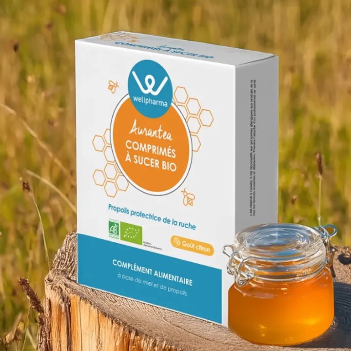Aurantea propolis Wellpharma 20 comprimés à sucer BIO goût citron | Pharmacie en ligne