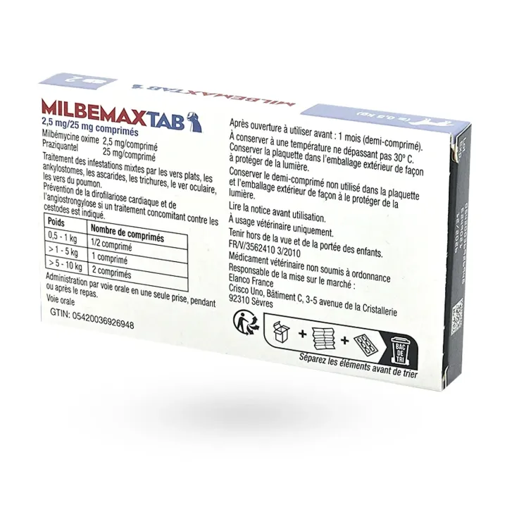 Milbemax Tab chiens 2,5 mg/25 mg 2 comprimés | Pharmacie en ligne