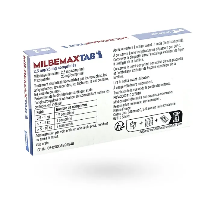 Milbemax Tab chiens 2,5 mg/25 mg 2 comprimés | Pharmacie en ligne