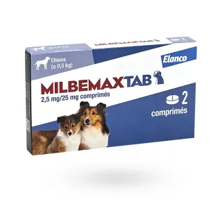 Milbemax Tab chiens 2,5 mg/25 mg 2 comprimés