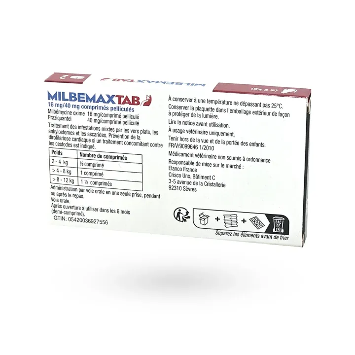 Milbemax Tab chats 16 mg/40 mg 2 comprimés - Vermifuge chat | Pharmacie en ligne
