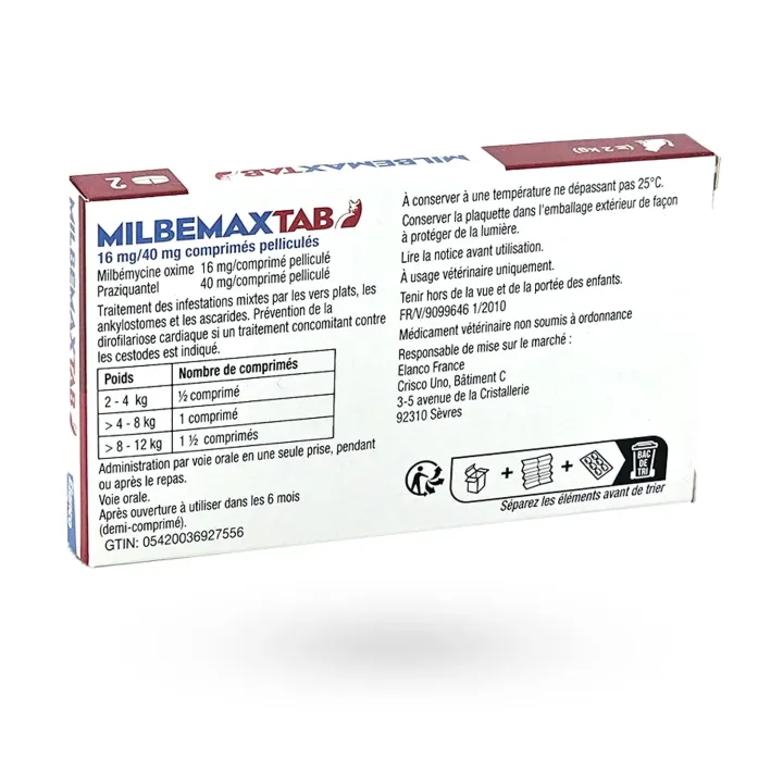 Milbemax Tab chats 16 mg/40 mg 2 comprimés - Vermifuge chat | Pharmacie en ligne