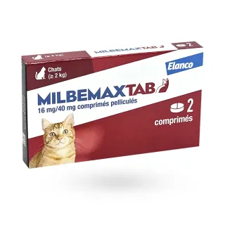 Milbemax Tab chats 16 mg/40 mg 2 comprimés