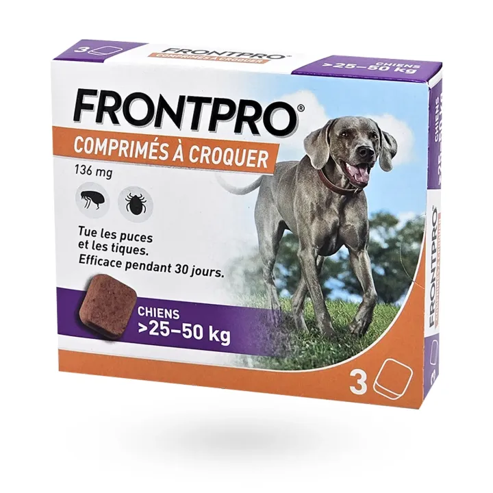 Frontpro 136 mg chiens 25-50 kg 3 comprimés à croquer | Pharmacie en ligne