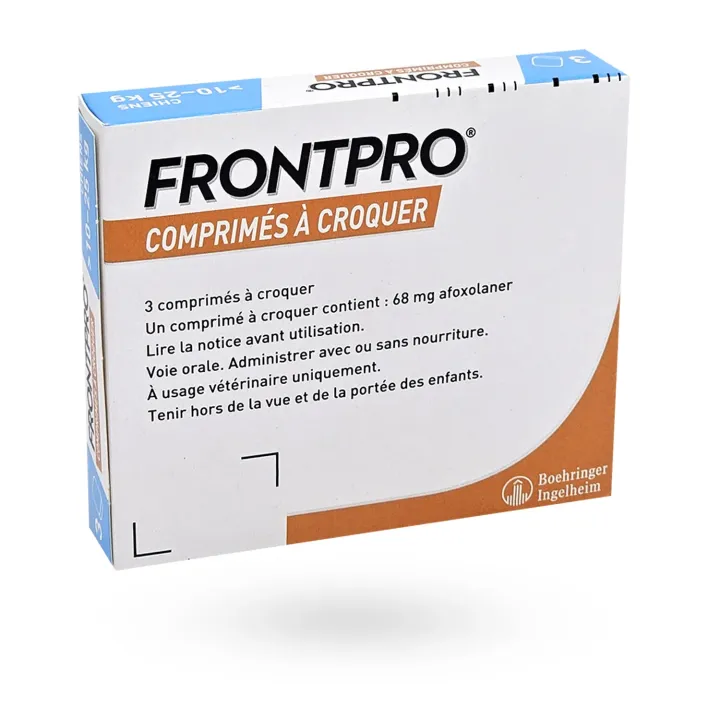 Frontpro 68 mg chien 10-25 kg 3 comprimés à croquer - Anti-puces et anti-tiques | Pharmacie en ligne