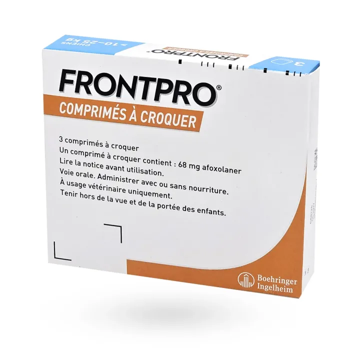 Frontpro 68 mg chien 10-25 kg 3 comprimés à croquer - Anti-puces et anti-tiques | Pharmacie en ligne