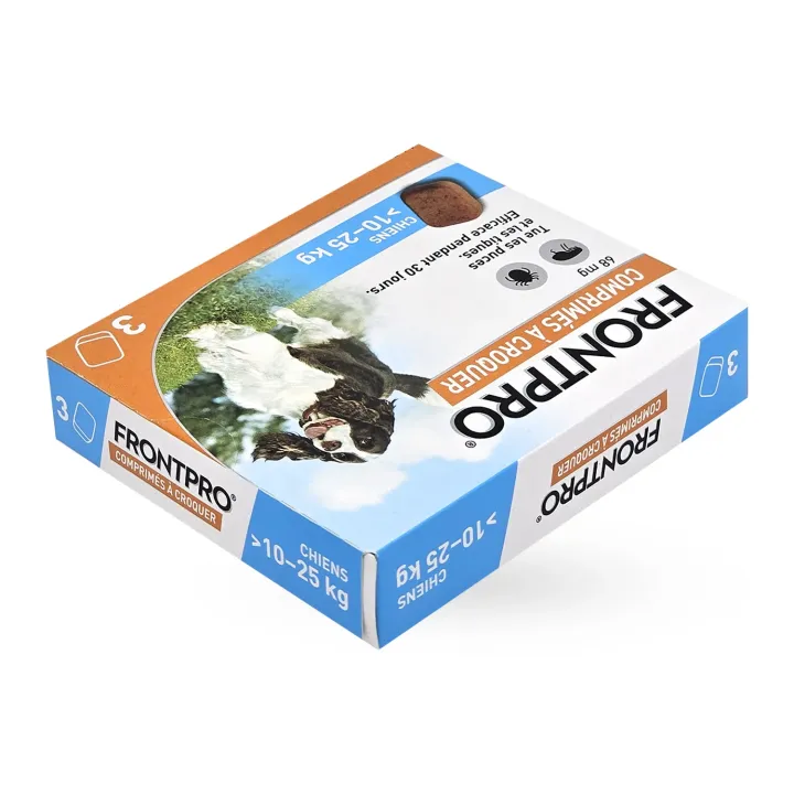 Frontpro 68 mg chien 10-25 kg 3 comprimés à croquer - Anti-puces et anti-tiques | Pharmacie en ligne