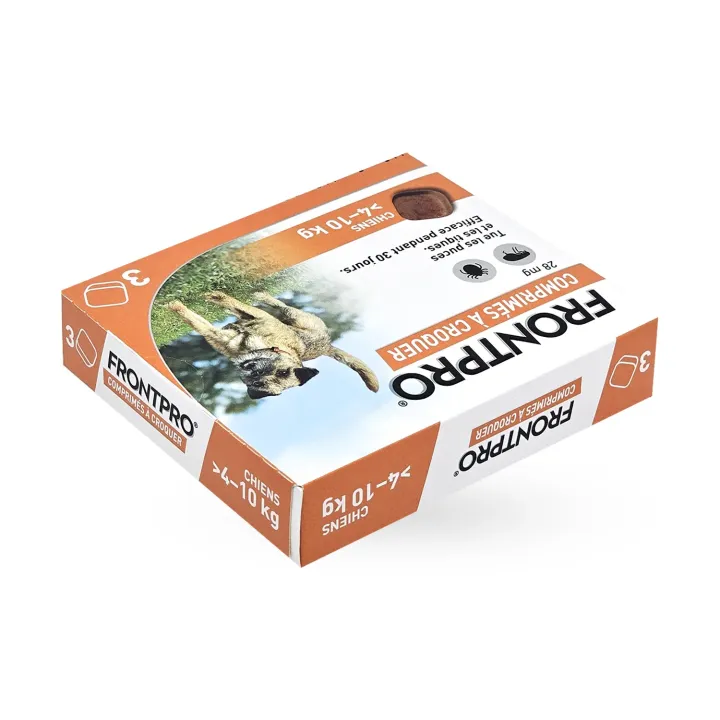 Frontpro 28 mg chien 4-10 kg 3 comprimés à croquer - Anti-puces et anti-tiques | Pharmacie en ligne